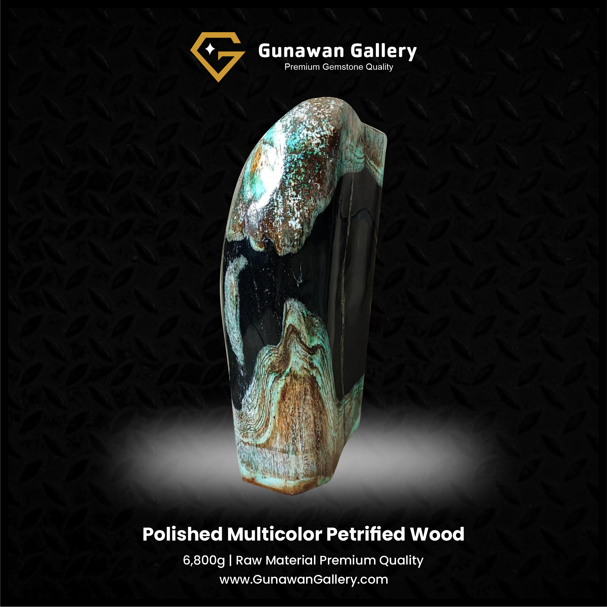 Turquoise & Black Petrified Wood Sculpture