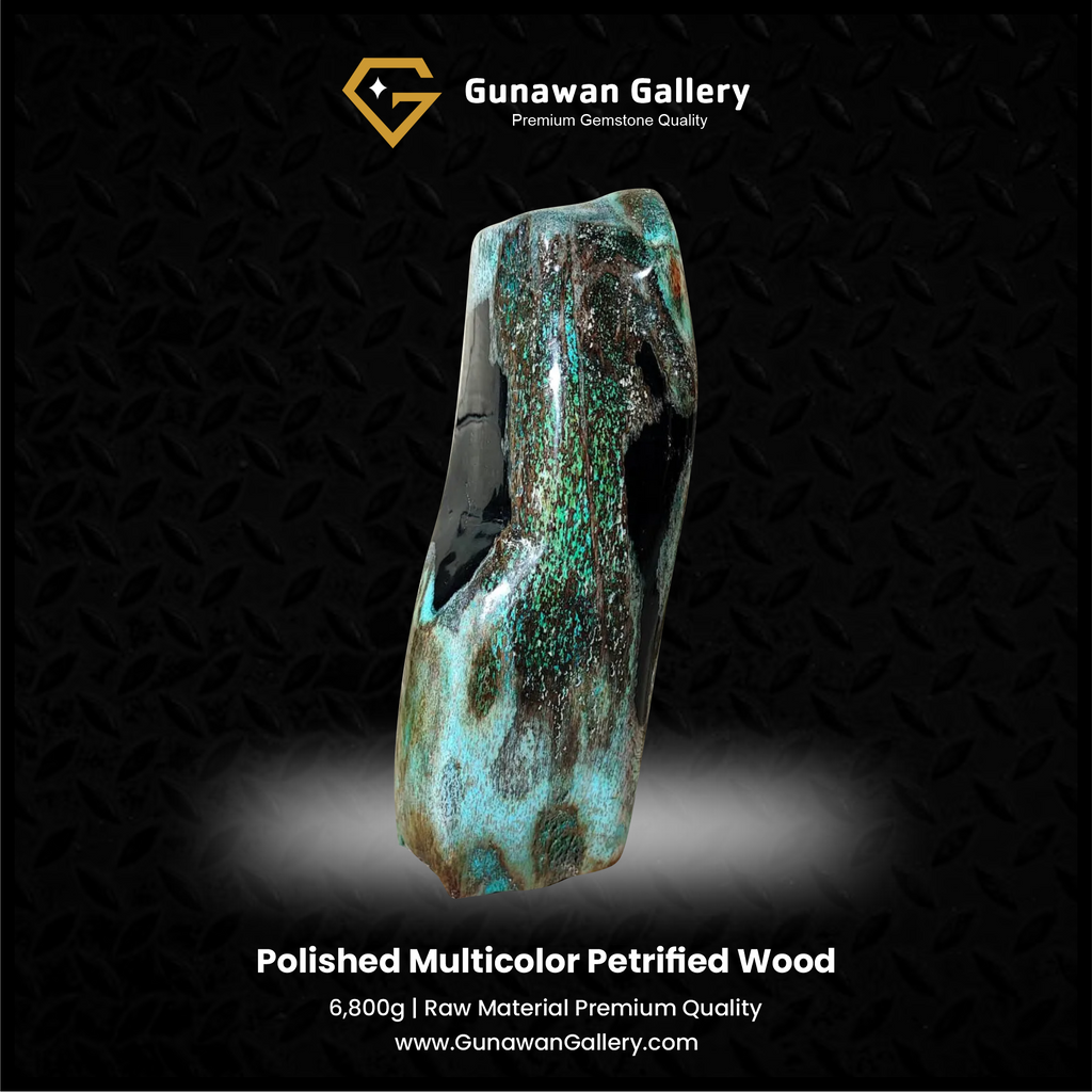 Turquoise & Black Petrified Wood Sculpture