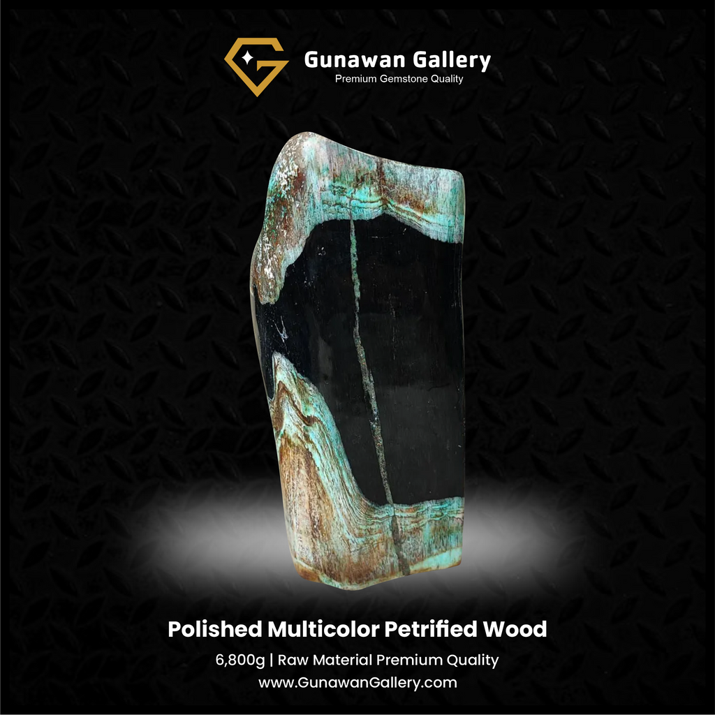 Turquoise & Black Petrified Wood Sculpture