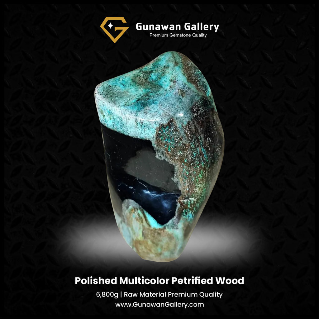 Turquoise & Black Petrified Wood Sculpture